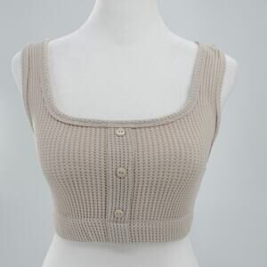 Better Together Ribbed Knit Crop Tank Top Womens XS Beige Button Front